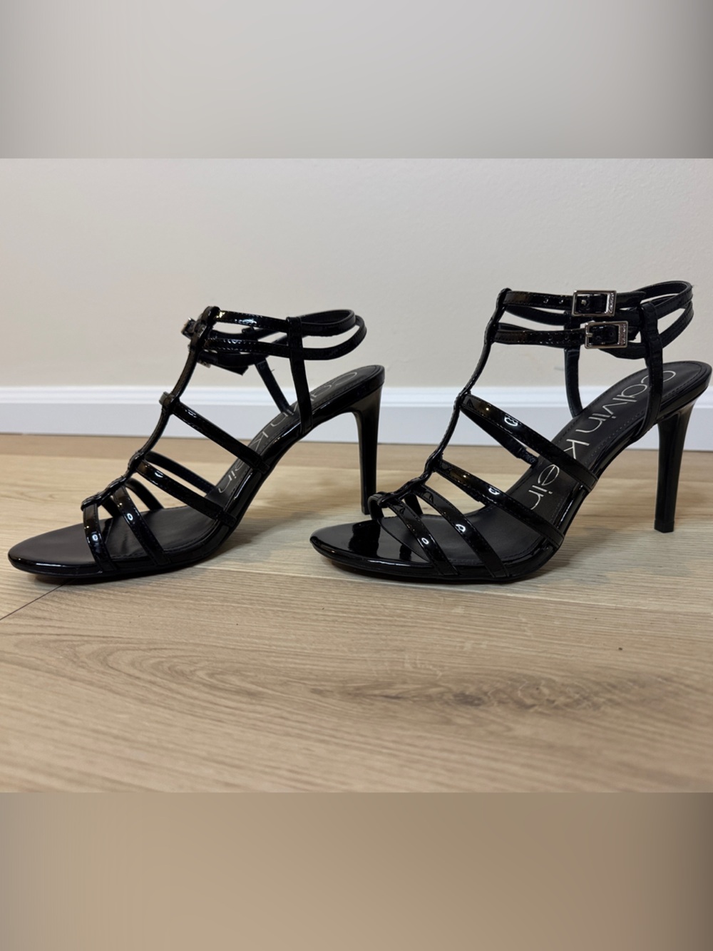 Calvin Klein Women’s Racina Black Patent Strappy Heels - Size 9M Like New